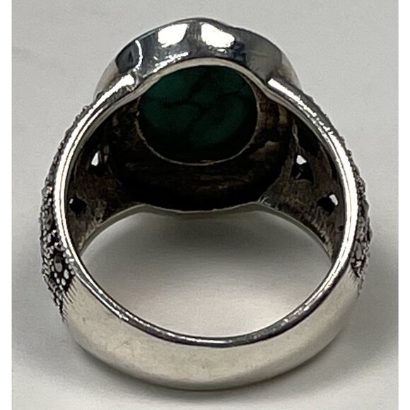 VTG Sterling Silver 925 Size 7.5 RING w/ Oval Turquoise Stone & Rhinestone EUC - Picture 3 of 3